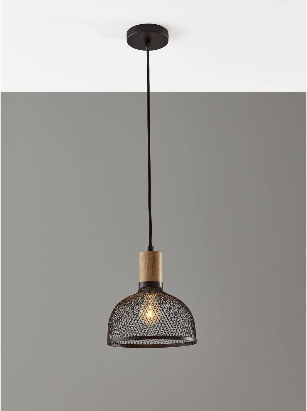 Matte Black Metal & Natural Wood Mini Pendant Lamp