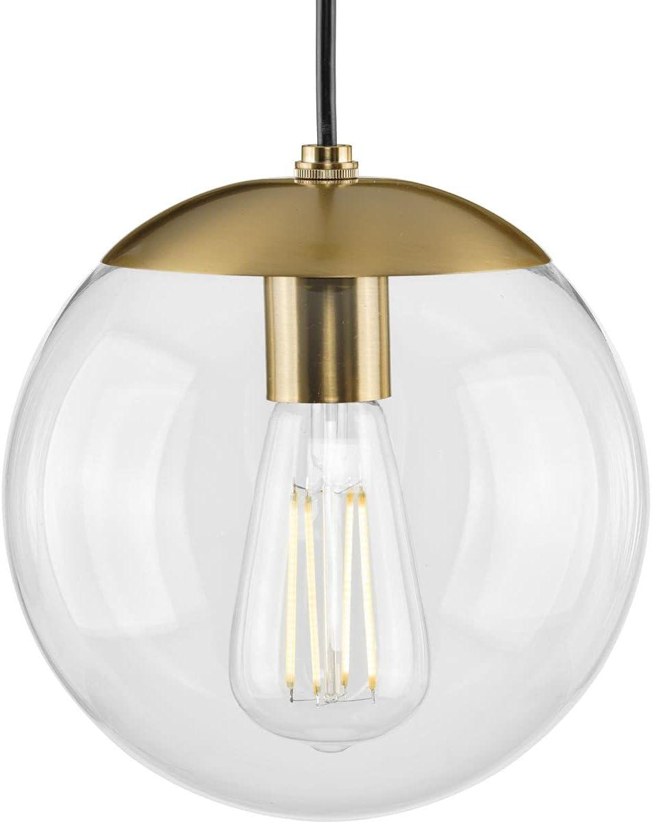 Progress Lighting Atwell 1-Light Glass Globe Pendant, Brushed Nickel, Clear Glass Shade