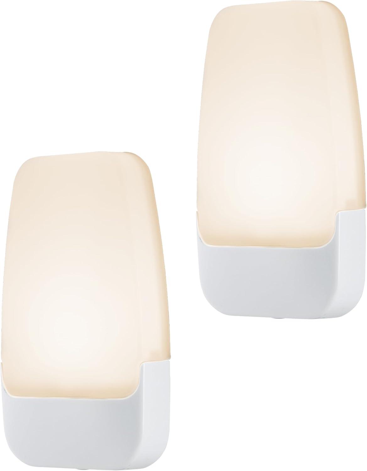 Energizer 2pk LED Contemporary Night Lights: Plug-In Wall Nightlight, Electric, White, All Ages, No Assembly Required