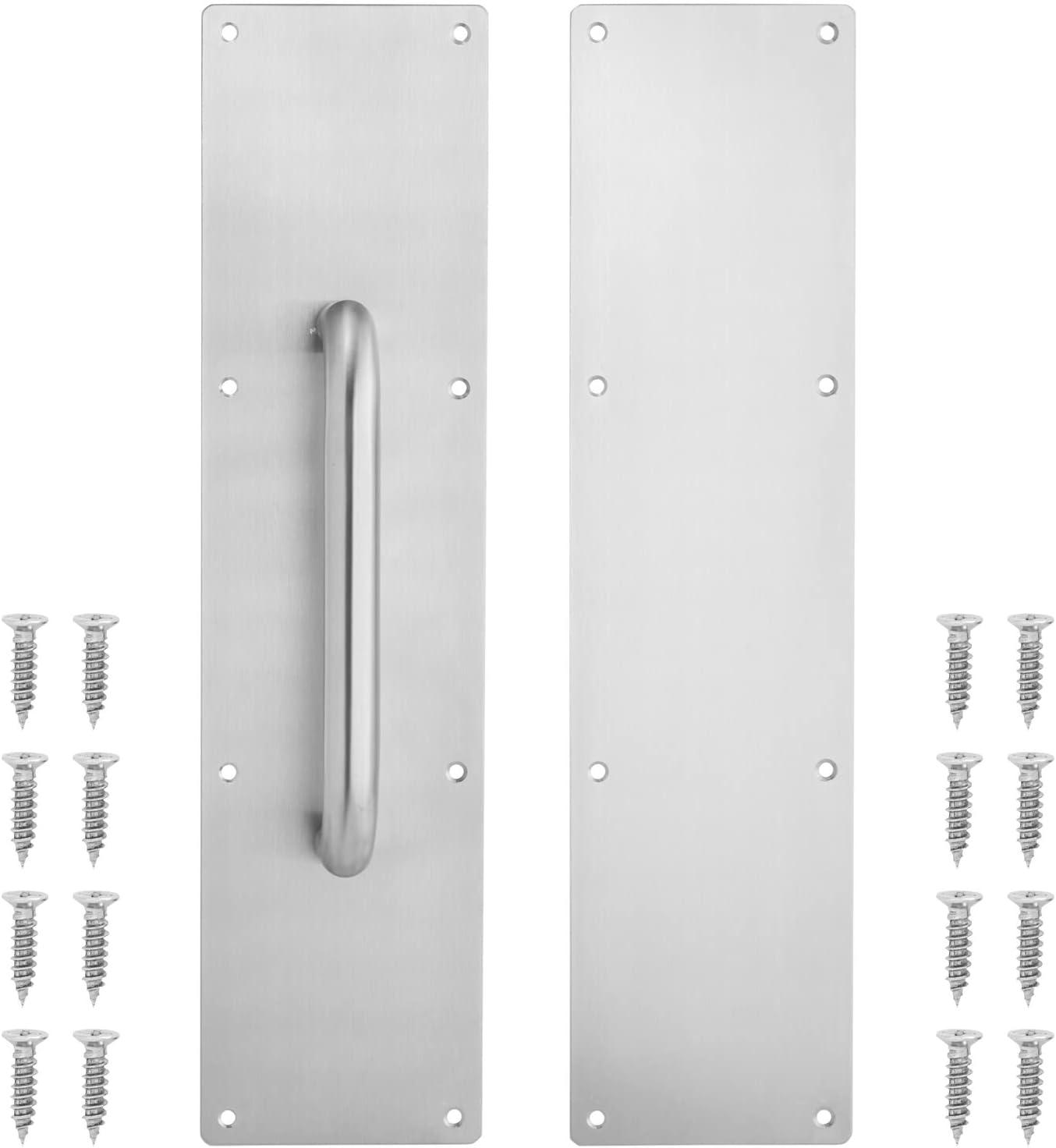 Stainless Steel Door Push Plate and Pull Handle Set with Screws, Home Office Supplies, (4 x 16 in)