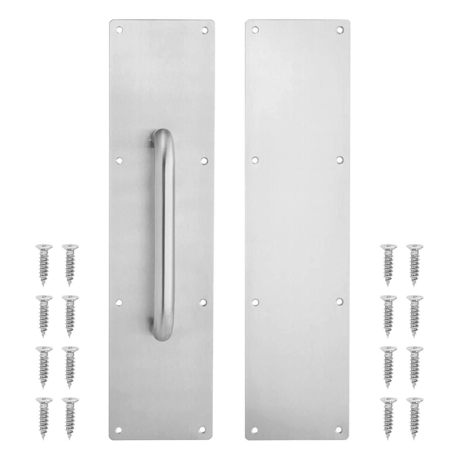 Stainless Steel Door Push Plate and Pull Handle Set with Screws, Home Office Supplies, 15.75" L x 3.8" W