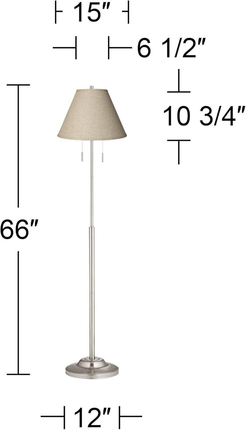 360 Lighting Abba Modern Floor Lamp Standing 66" Tall Brushed Nickel Silver Fine Burlap Fabric Empire Shade for Living Room Bedroom Office House Home