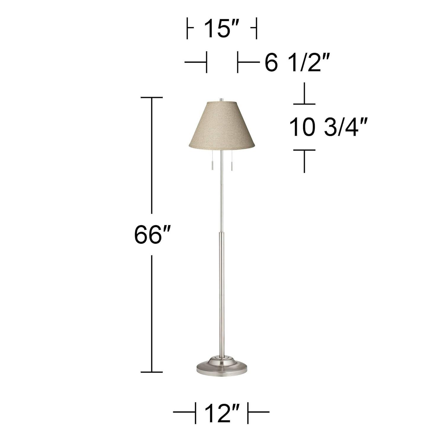 360 Lighting Abba Modern Floor Lamp Standing 66" Tall Brushed Nickel Silver Fine Burlap Fabric Empire Shade for Living Room Bedroom Office House Home