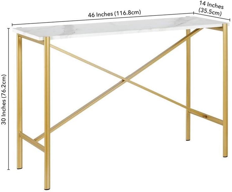 Evelyn&Zoe Braxton 46" Wide Rectangular Console Table with Faux Marble Top, Gold