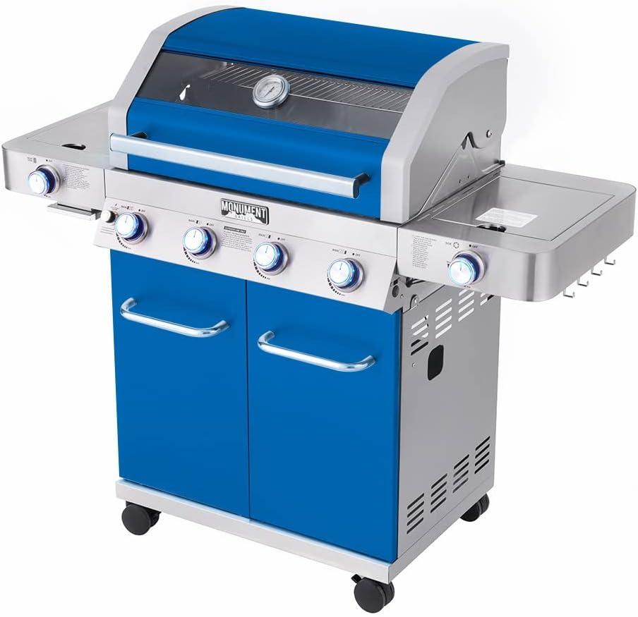 Monument Grills 35633 Colorful 4-Burner Liquid Propane 72000 BTU Gas Grill Stainless with 2 Side Burner