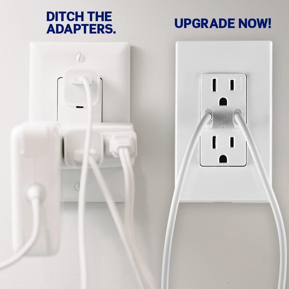 White 15A Tamper-Resistant Outlet with Dual USB Type-C Ports