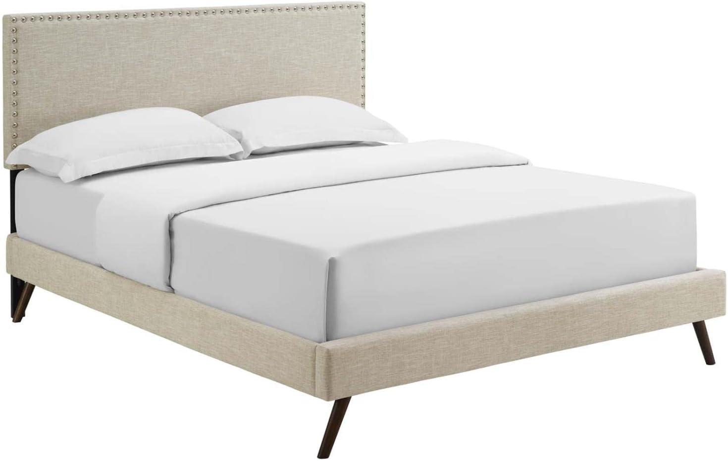 Modway Macie Queen Fabric Platform Bed with Round Splayed Legs