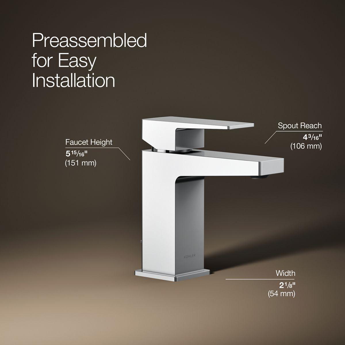 Kohler Honesty Single-Handle Bathroom Faucet with Pop-Up Drain Assembly, One Hole Bathroom Sink Faucet, 1.2 gpm