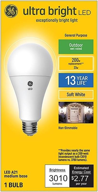 GE 200W Ultra Bright A21 LED Light Bulb Soft White: Energy Star Certified, 3010 Lumens, 13.7-Year Life, E26 Base