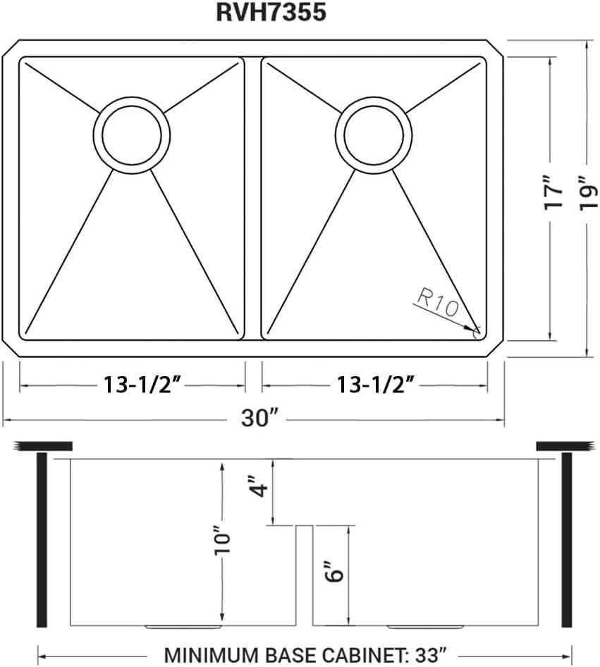 Ruvati 30-inch Stainless Steel Low-Divide Double Bowl Kitchen Sink