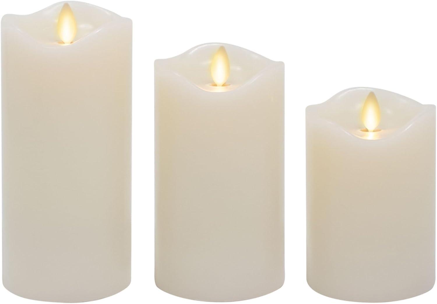 Matchless Candle Co. by Luminara Set of 3 (3" x 4.5",5.5",6.5") Flameless LED Flickering Battery Candle Moving Flame Pillar, Melted Edge, Real Wax Smooth Finish (Unscented)