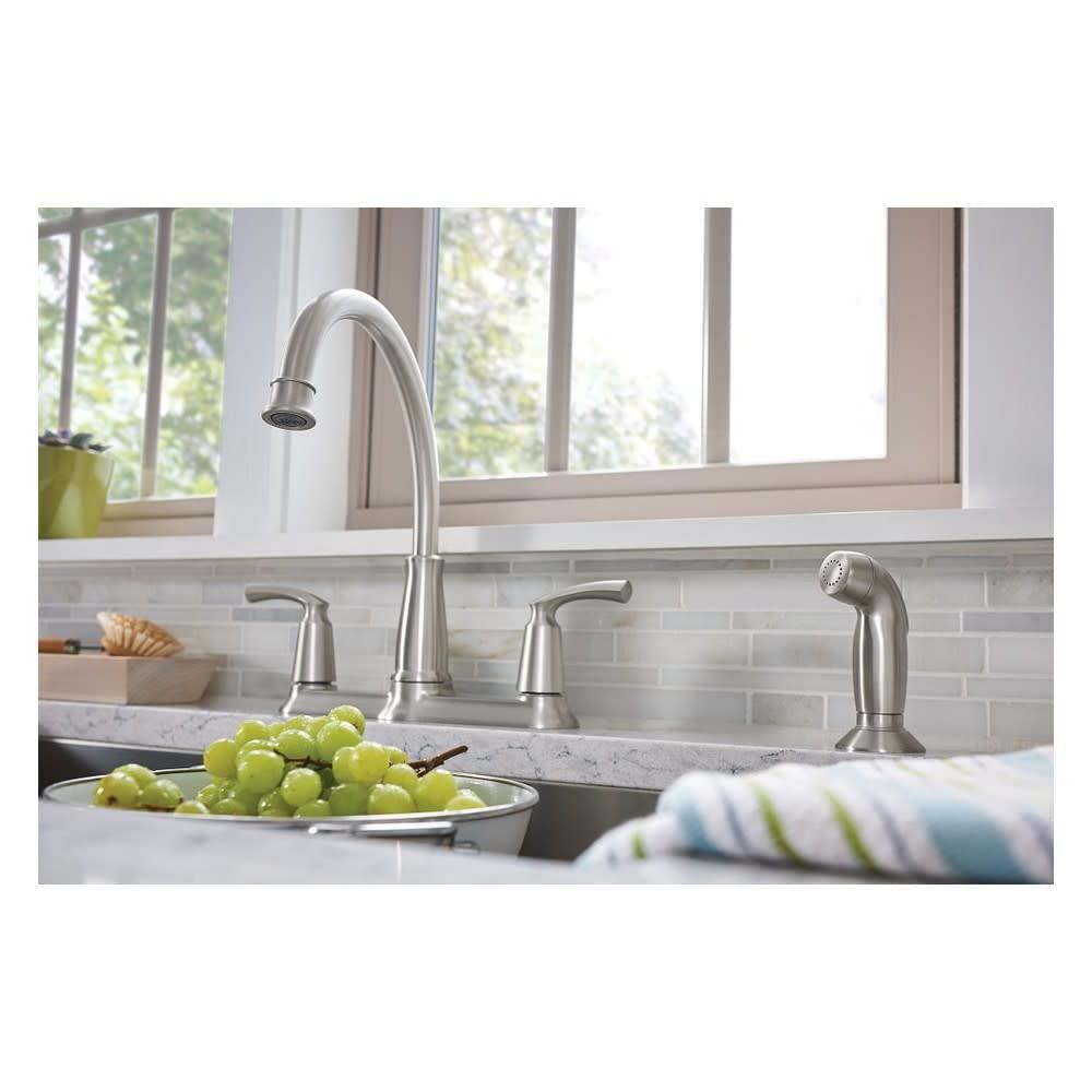 Moen Bexley Two Handle Chrome Kitchen Faucet Side Sprayer Included