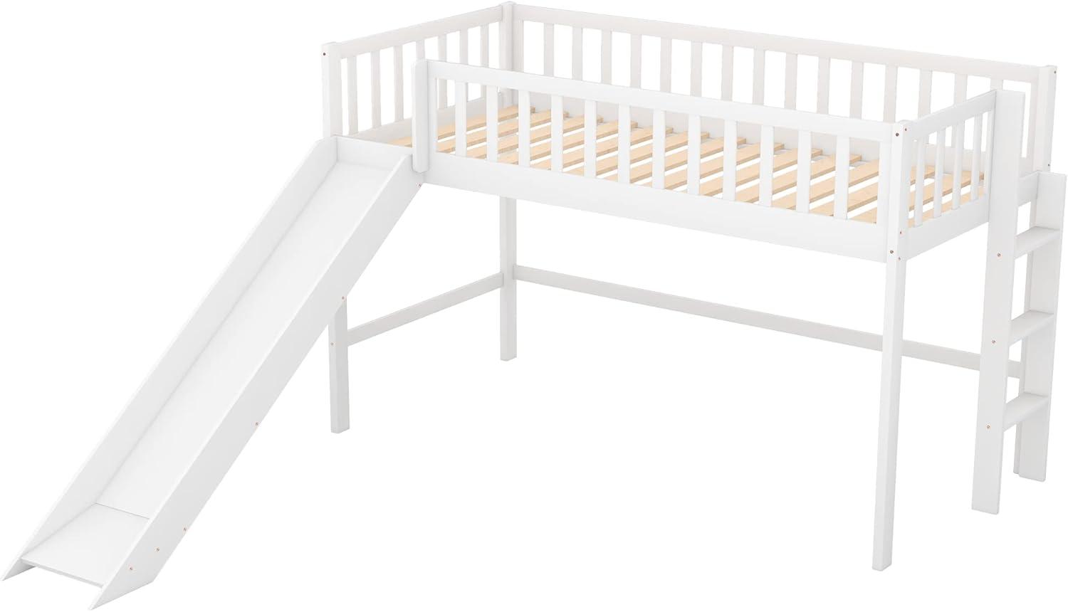 Twin Loft Bed with Slide,Wood Loft Bed Low Profile for Boys Girls, Built-in Ladder and Guard Rail,No Box Spring Needed