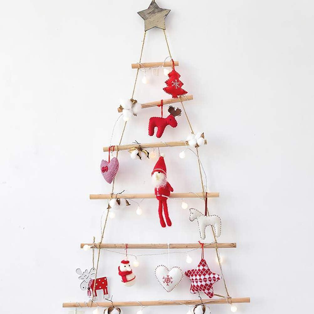 Rtyweth Wood Ladder Tree with Star Wall Hanging Twig Tree, christmas tree ladder decor, Ladde Branch Wooden Hanging Wooden Ornaments T2L9