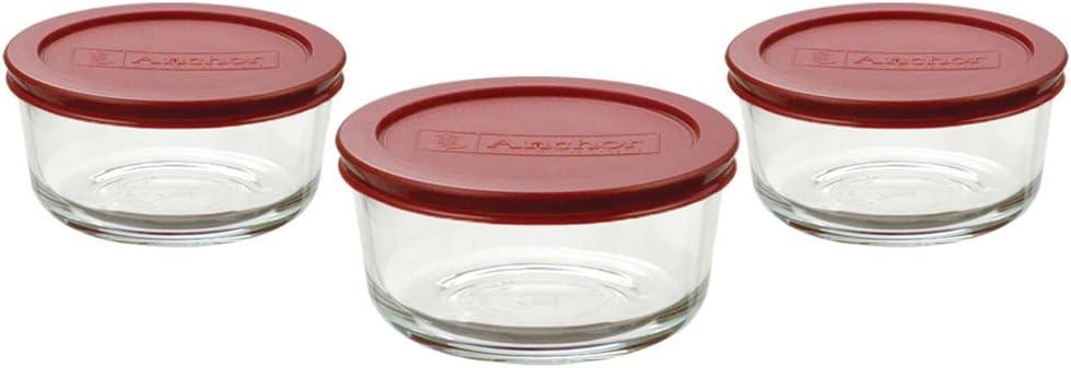 Anchor Hocking 2-Cup Glass Food Storage Containers with Red Lids, Set of 3