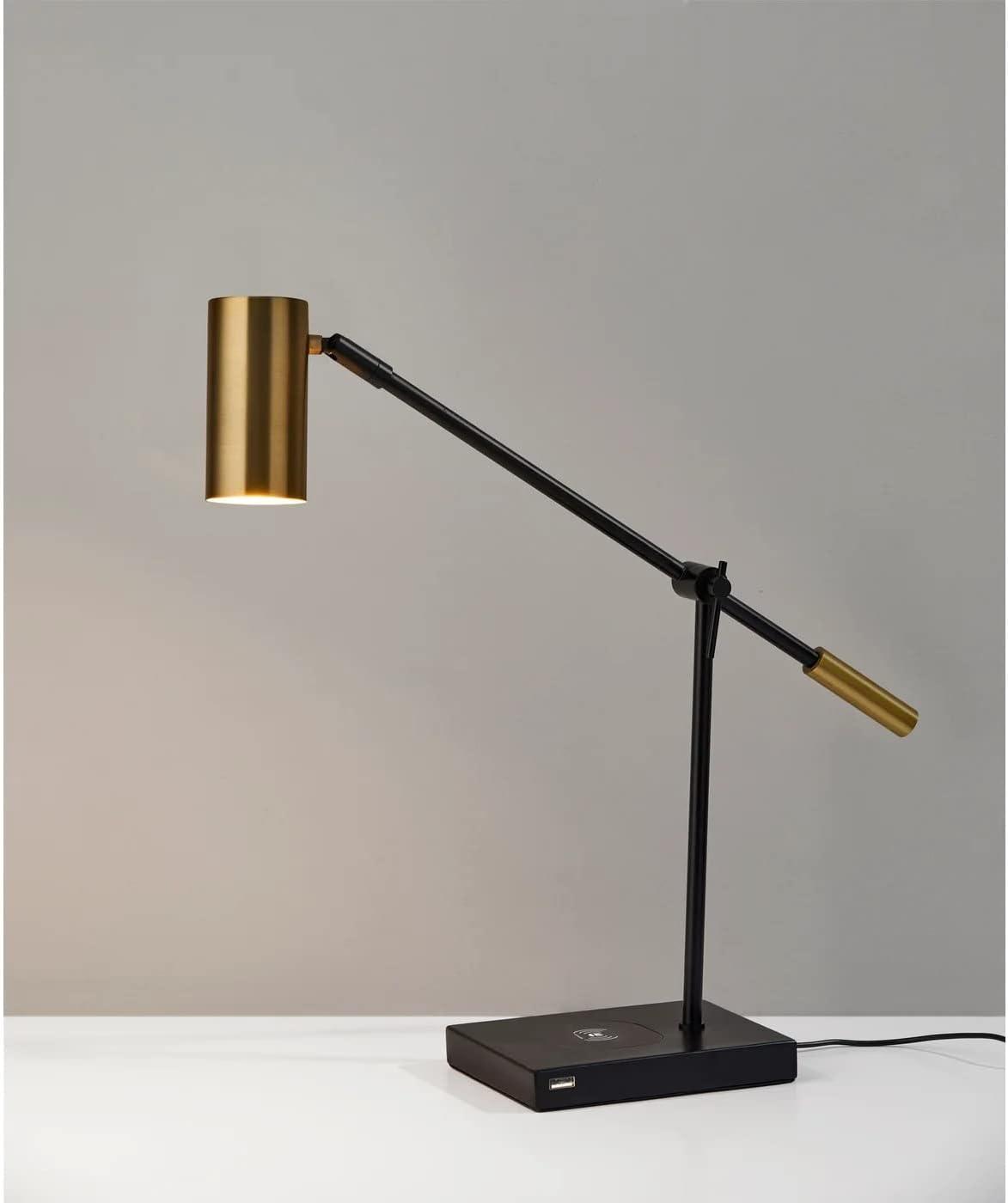 Adesso Collette Adjustable Black Desk Lamp with Qi Wireless Charging