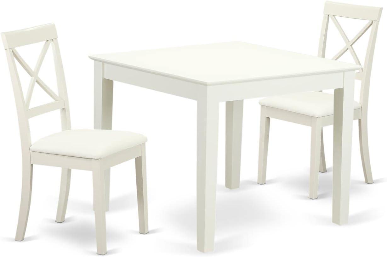 Linen White 3-Piece Square Dining Set with Faux Leather Chairs