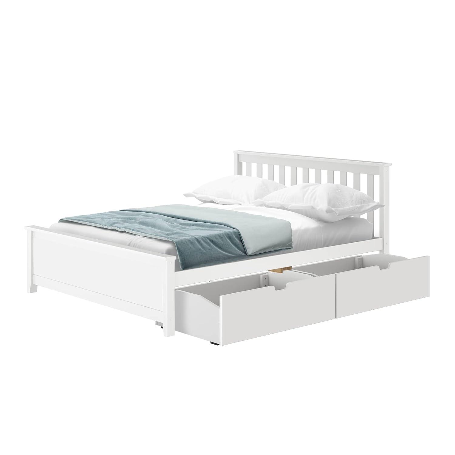 Plank+Beam Solid Wood Queen Bed Frame with Headboard and Storage Drawers