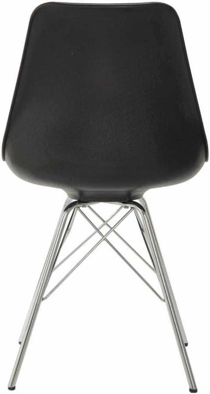 Contemporary Black Metal Side Chair with Chrome Finish and Padded Seat