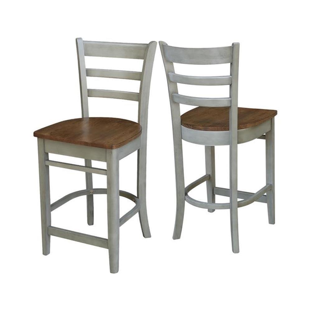 International Concepts Wood Emily Ladder Back Counter Height Stool - 24" Seat Height - Distressed Hickory/Stone