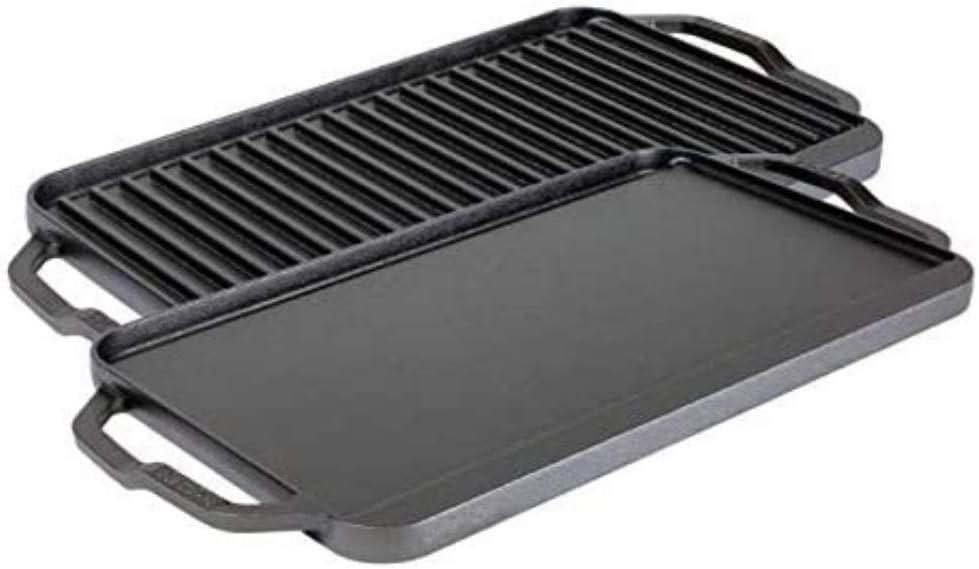 Lodge Chef Collection 20x10 Inch Cast Iron Chef Style Reversible Grill/Griddle. Two-in-One Seasoned Cookware for Stovetop Burners or a Campfire. Made from Quality Materials to Last a Lifetime