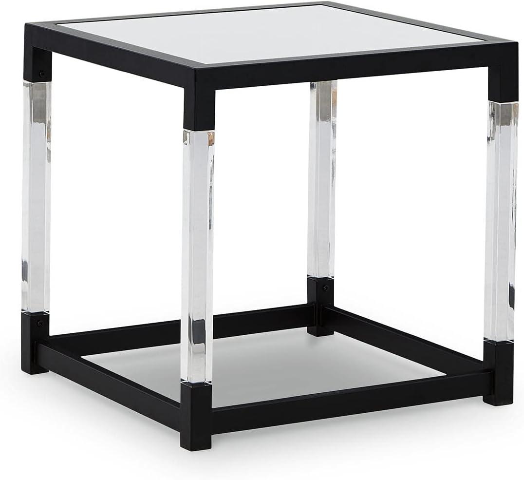 Modern Black Metal and Glass Square End Table