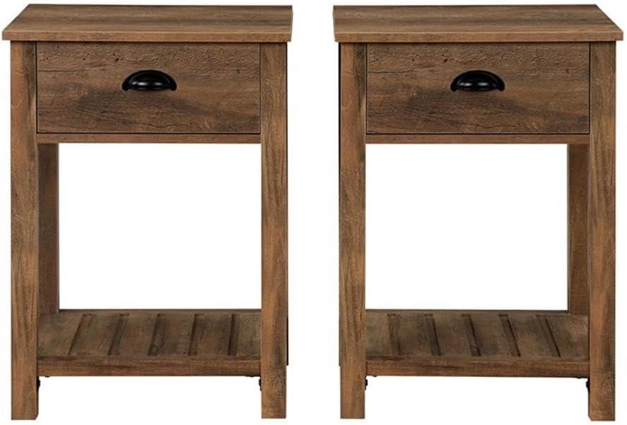 Country Farmhouse Single Drawer Wood Side Table Set - Rustic Oak
