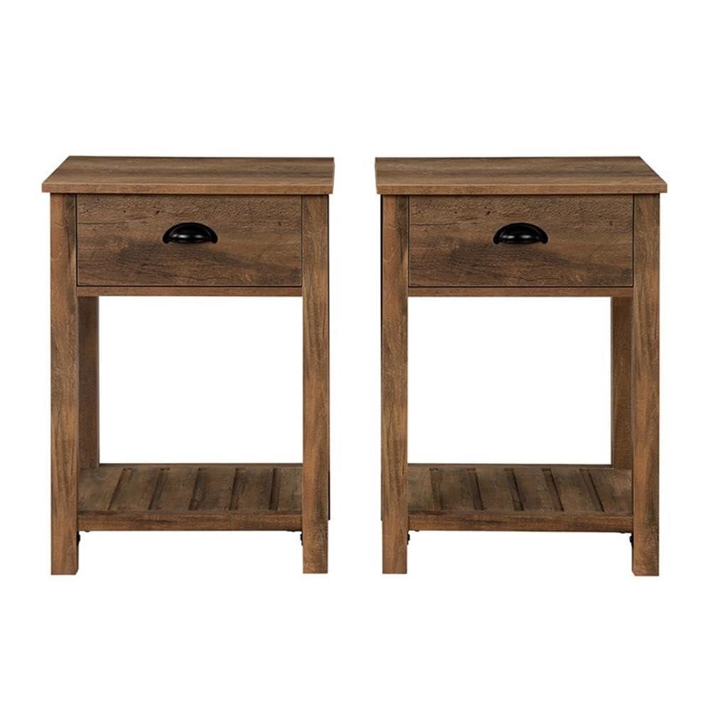 Country Farmhouse Single Drawer Wood Side Table Set - Rustic Oak