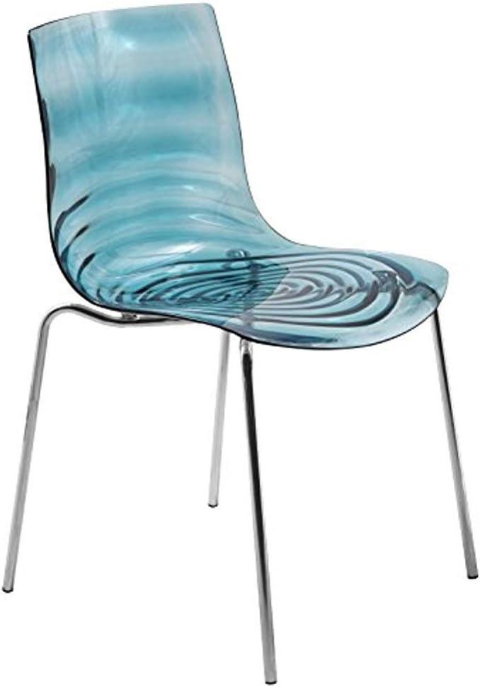 LeisureMod Astor Acrylic Dining Chair with Water Ripple Design and Metal Legs in Transparent Blue