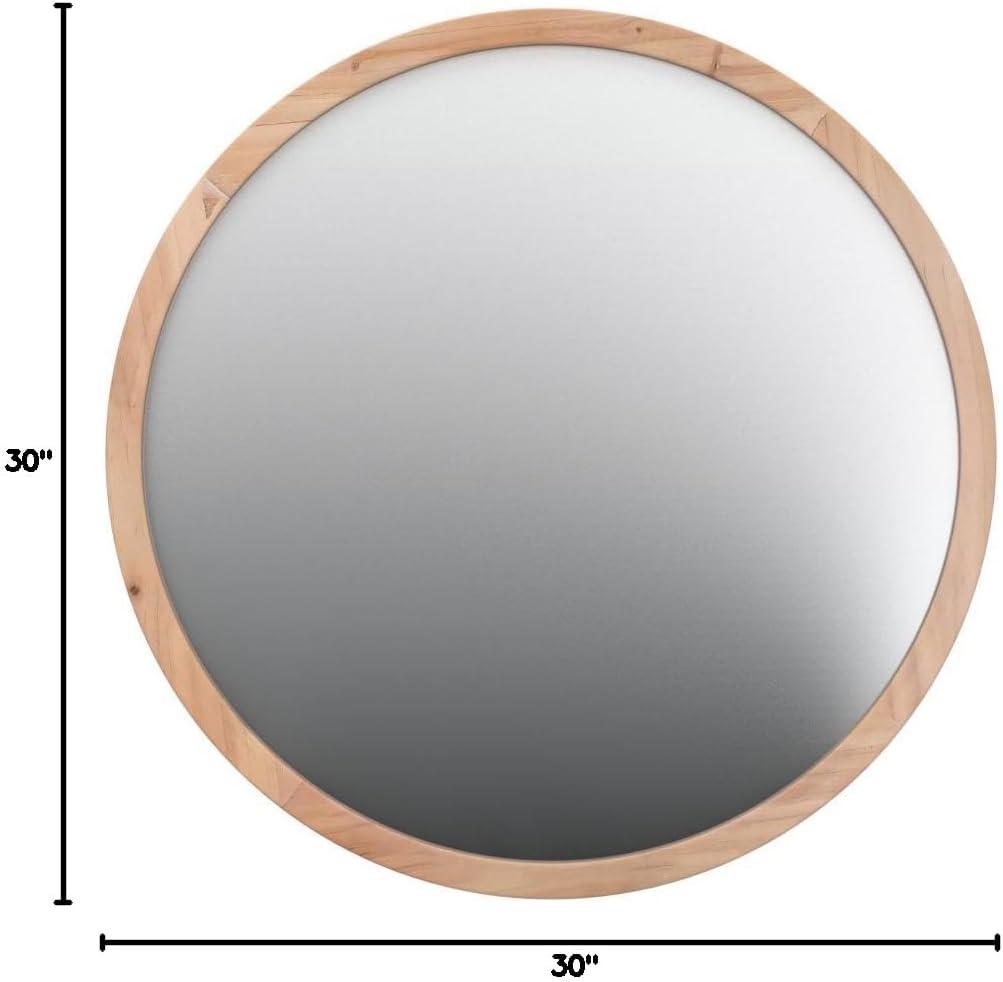 Mirrorize Round Wood Mirror 30" for Living Room Wall Decor, Decorative Wooden Circle Mirror, Bathroom Vanity Mirror, Farmhouse Large Circular Mirror for Entryway