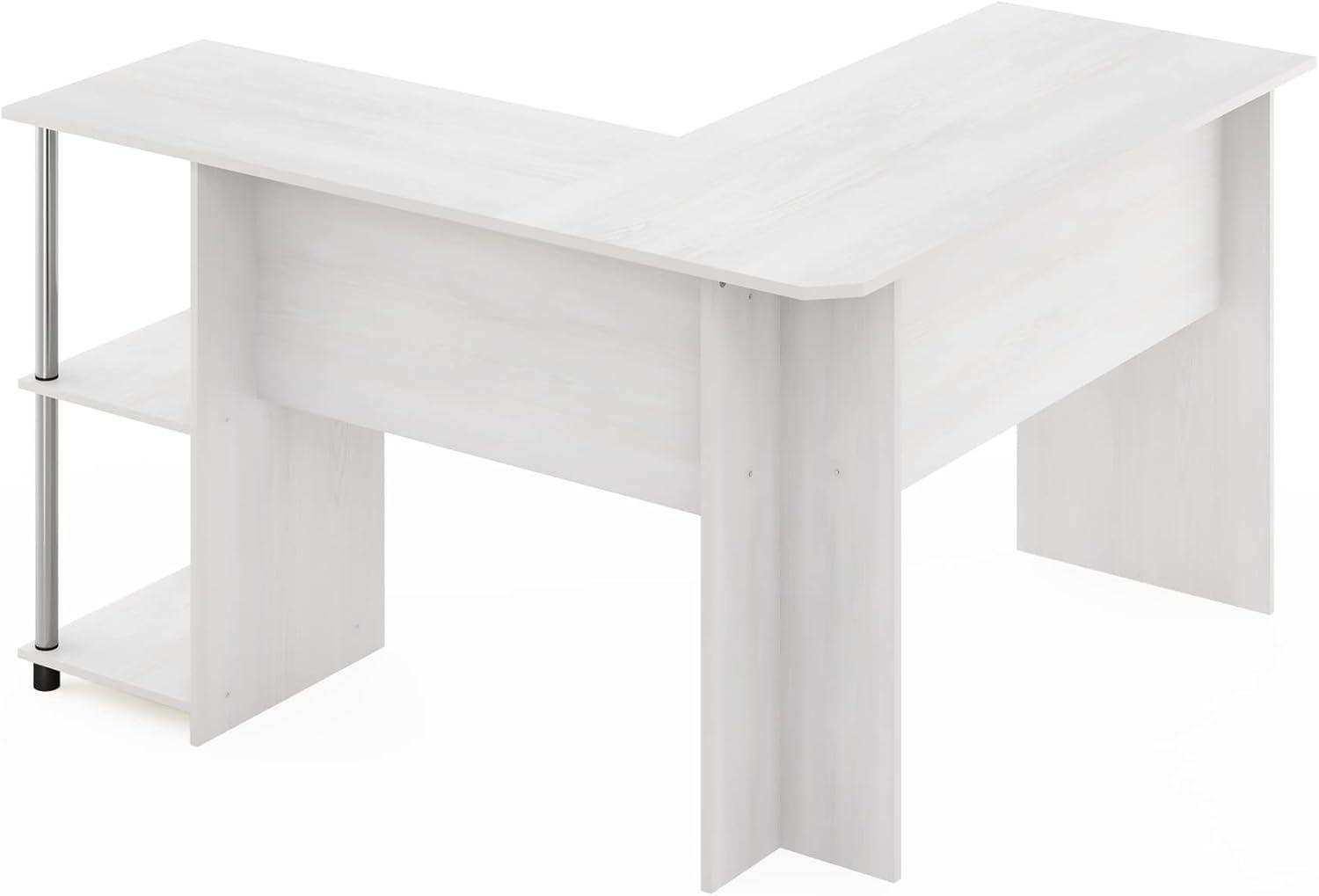 Furinno L-Shape Desk with Stainless Steel Tubes, White Oak