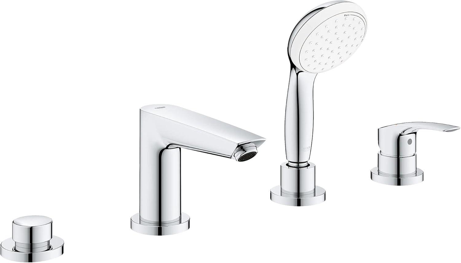 Eurosmart Chrome 4-Hole Deck Mounted Roman Tub Faucet with Hand Shower