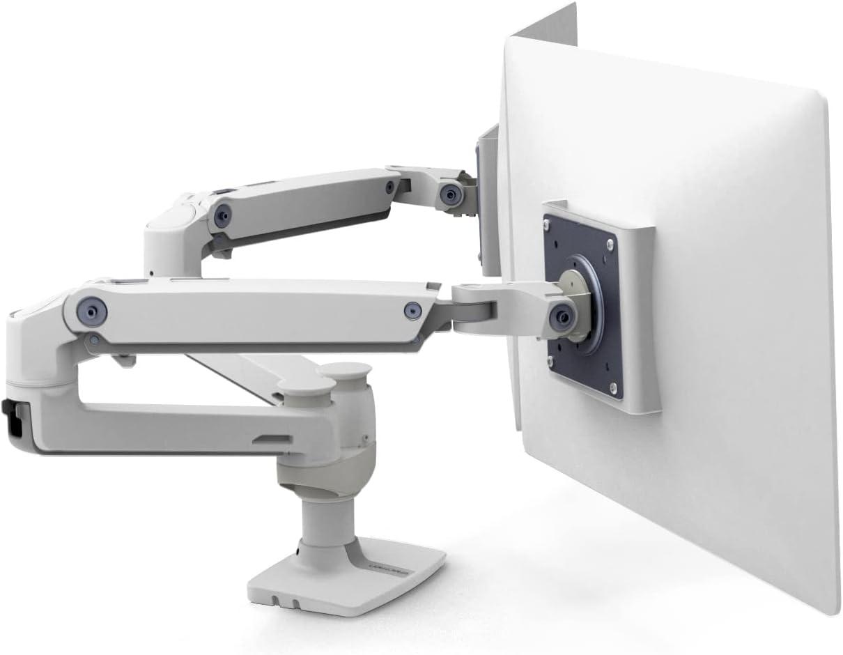 White Dual Monitor Full-Motion Desk Mount with Riser