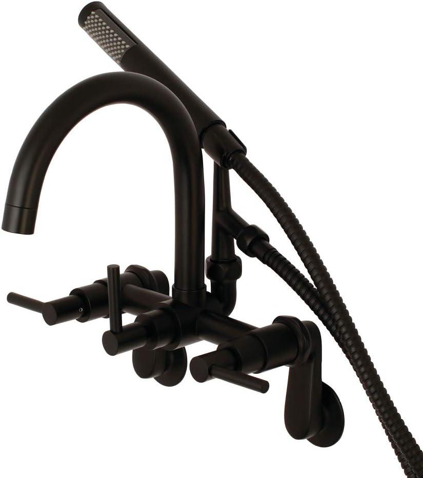 Kingston Brass Concord Three-Handle 2-Hole Tub Wall Mount Clawfoot Tub Faucet with Hand Shower