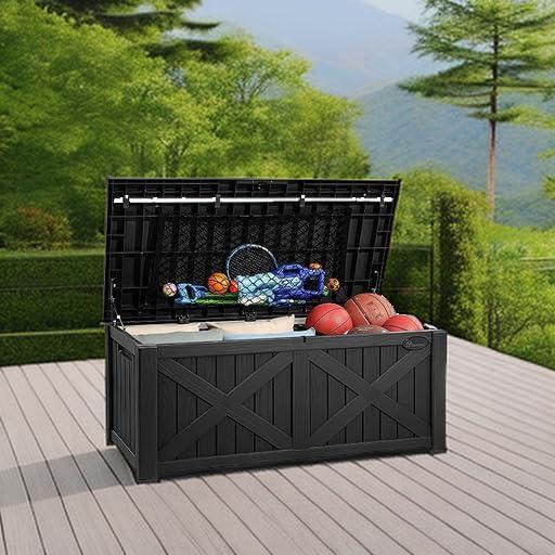 Hokku Designs Waterproof 120 Gallon Large Outdoor Indoor Patio Storage Deck Box , Outside Storage Bin for Cushion Pillows, Towels, Garden Tools