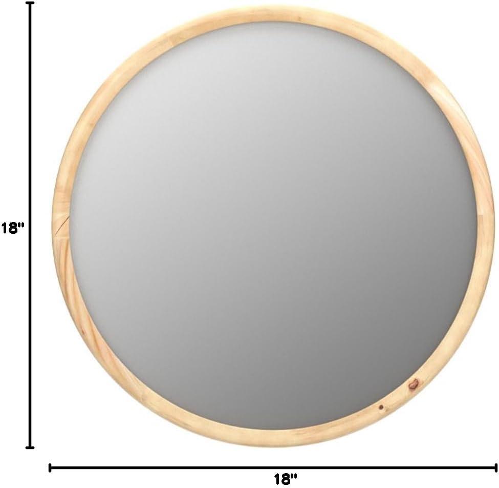 Circle Wooden Wall Mirror,18 inch Round Natural Wood Mirror Large Rustic Farmhouse Decor Mirror for The Living Room,Bathroom,Bedroom
