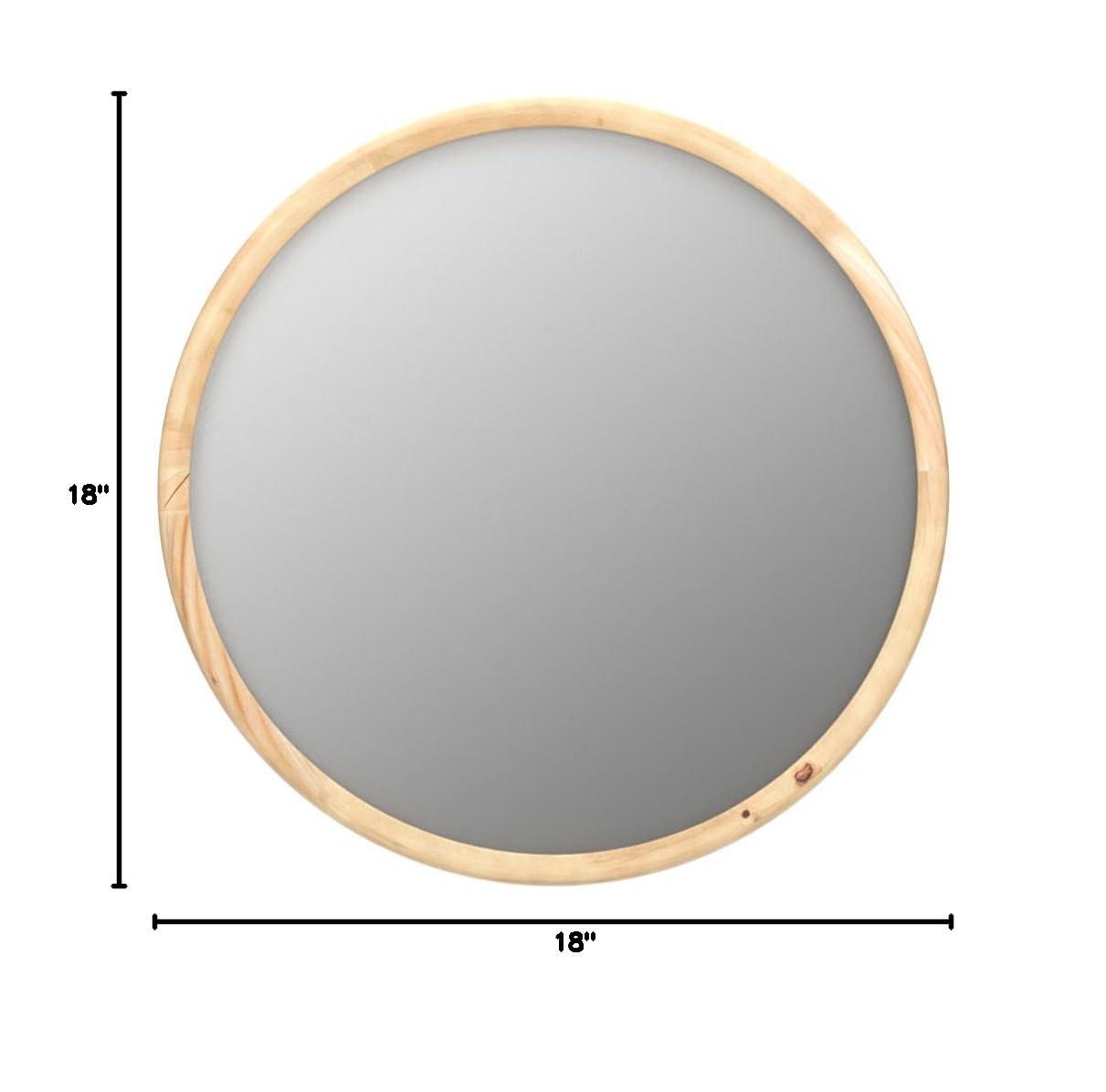 Circle Wooden Wall Mirror,18 inch Round Natural Wood Mirror Large Rustic Farmhouse Decor Mirror for The Living Room,Bathroom,Bedroom