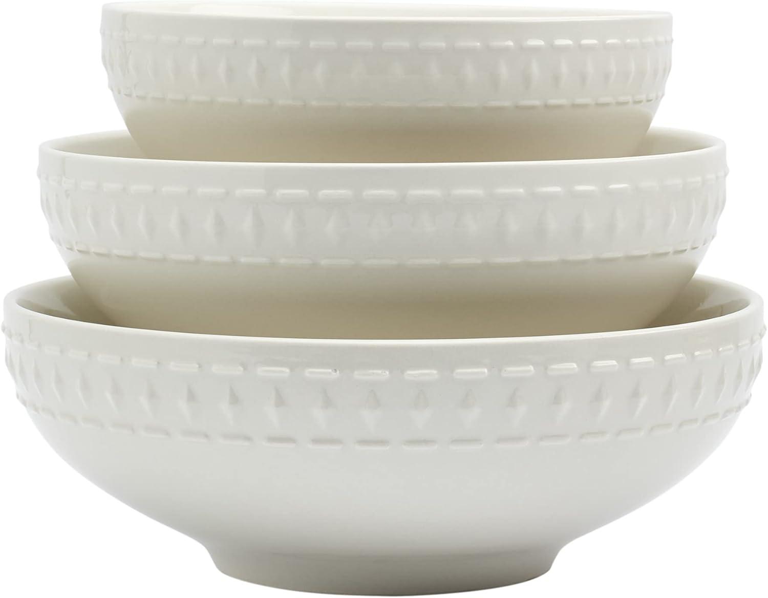 Ivory Dinnerware Tabletops Gallery 3 piece Serving Bowl Set Bloom Embossed White