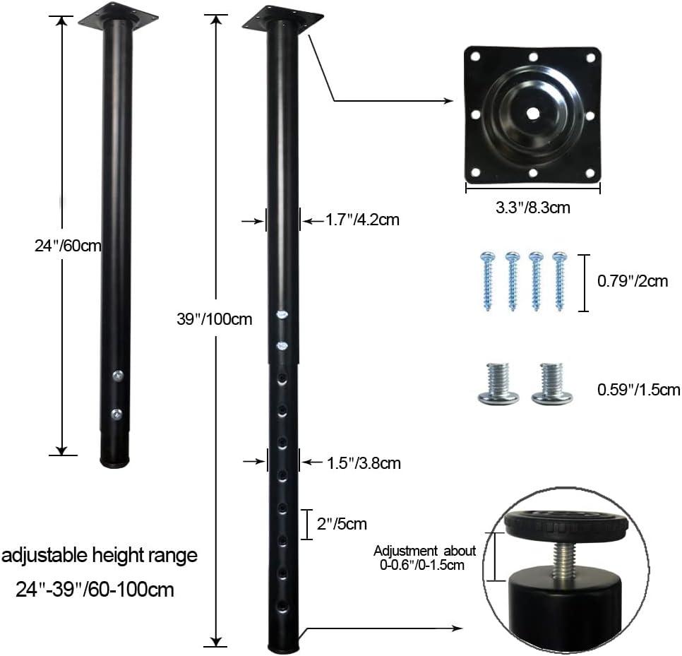 QLLY Adjustable Metal Table Leg, 24-40 inch, 60-100cm, Home Office DIY Desk Leg, Furniture Leg Set (4, Black)