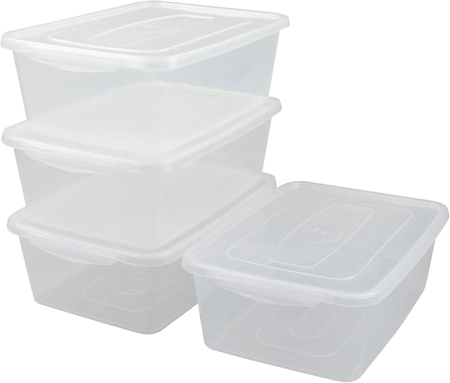 Clear Stackable Plastic Lidded Storage Boxes, 14 Quarts, 4-Pack