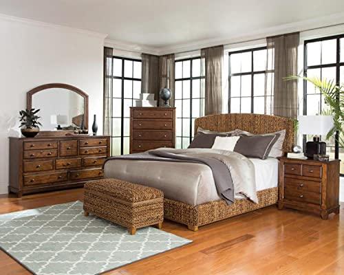 Cocoa Brown Queen Bed with Hand-Woven Banana Leaf Upholstery