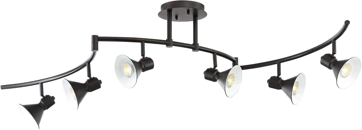 Pro Track Rhodes 6-Head LED Ceiling Track Light Fixture Kit Spot Light GU10 Brown Bronze Hood Metal Farmhouse Rustic Kitchen Bathroom 62" Wide