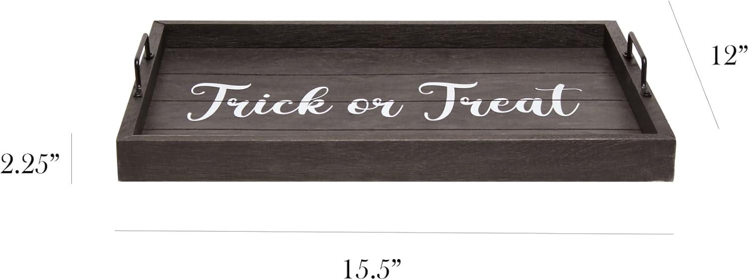 Elegant Designs 15.5" x 12" Decorative Wood Serving Tray, "Trick or Treat", Black Wash