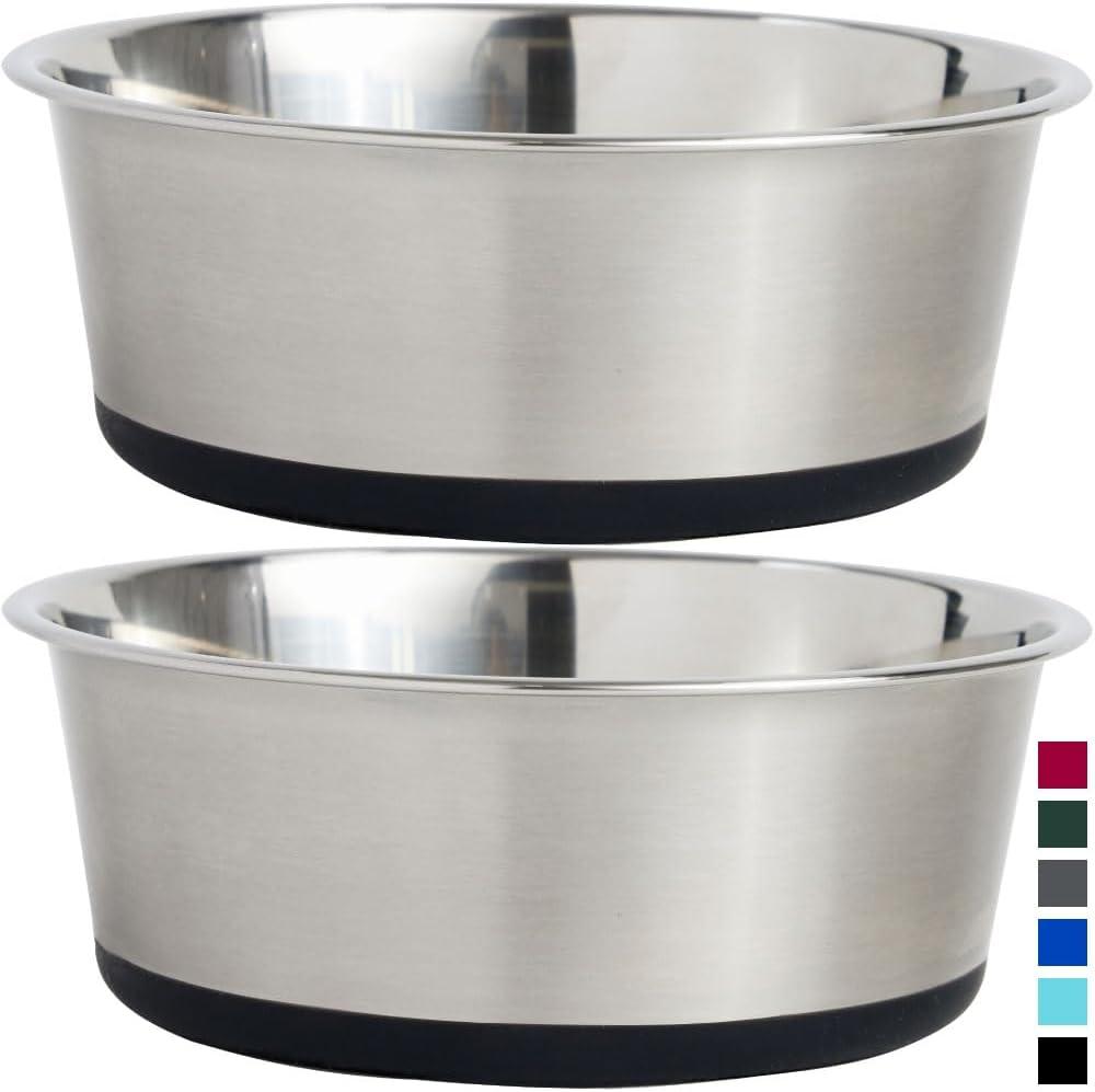 Dog Bowl Set of 2, Heavy Duty Stainless Steel Bowls by Gorilla Grip, Holds 2 Cups, Black