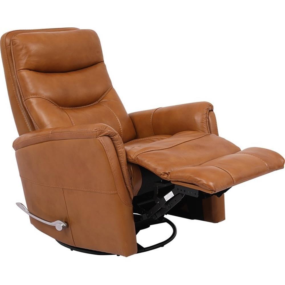 Butterscotch Leather Swivel Recliner with Wood Accents