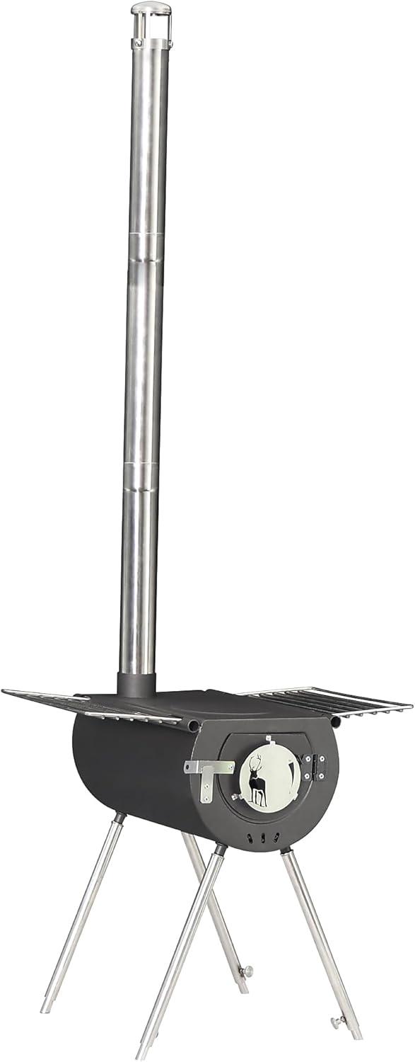 Caribou Outfitter 18-Inch Black Wood-Burning Camp Stove with Stainless Steel Stand