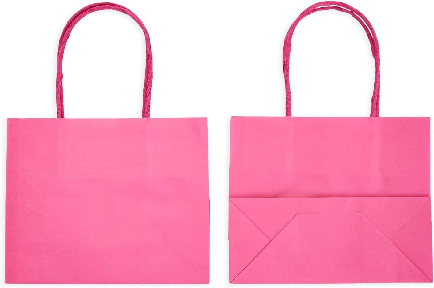 Sparkle and Bash 50 Pack Mini Pink Gift Bags with Handles, Bulk Kraft Party Favor Bags, 6 x 5 x 2.5 in