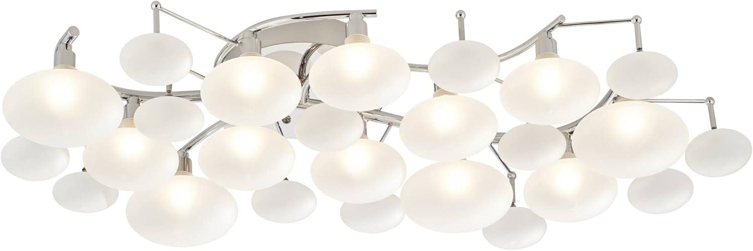 Possini Euro Design Lilypad Modern Ceiling Light Semi Flush Mount Fixture 30" Wide Chrome 12-Light Frosted Opal Glass for Bedroom Kitchen Living Room