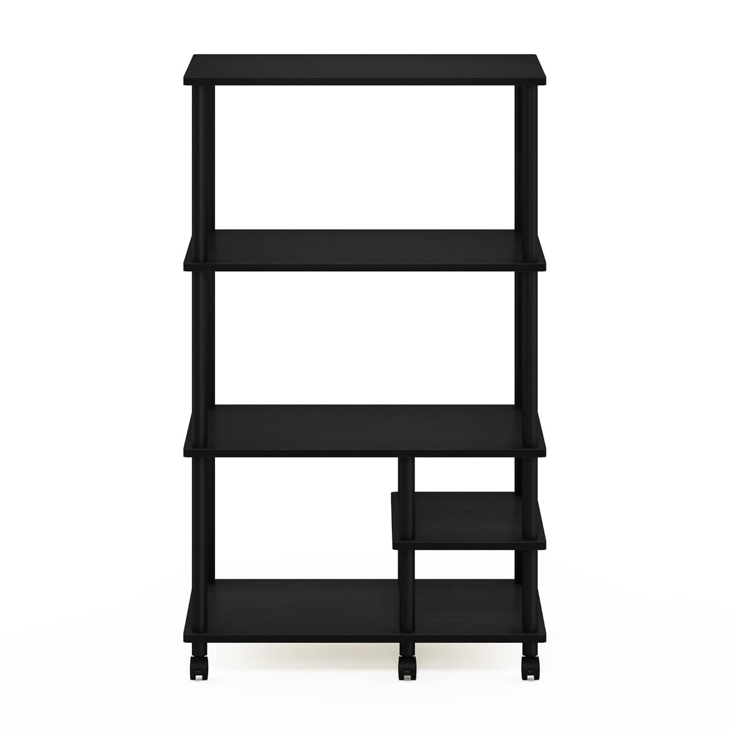 Furinno Turn-N-Tube 4-Tier Toolless Multipurpose Printer Stand Display Storage Shelf with Wheels, Americano/Black