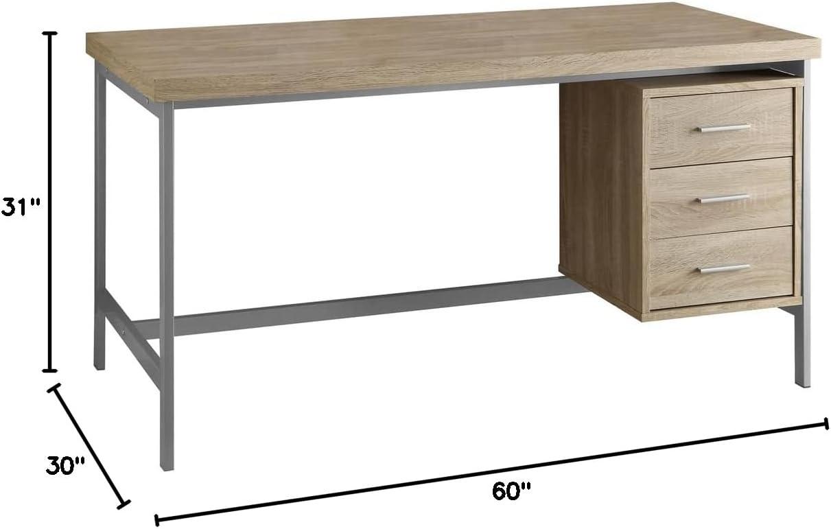 Beige Pine Wood Office Table with Silver Metal Legs